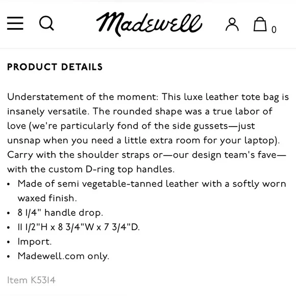 Madewell Cognac Leather Tote with Gold Accent - Picture 12 of 13